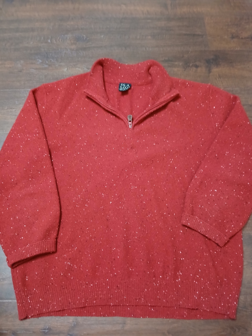 Jos. A. Bank Men's Red Lamb's Wool Blend Speckled 1/4 Zip Mock Neck Sweater XXL